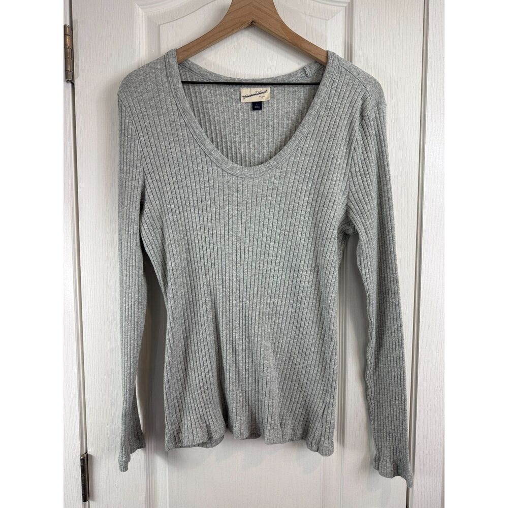 Universal Thread Women's Gray Ribbed Long Sleeve Scoop Neck Tee Size L Large